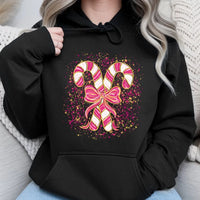 Coquette Bow Christmas Hoodie, Pink Candy Cane Hoodie, Aesthetic Candy Cane Hooded Sweatshirt, Adorable Xmas Candy Cane Pullover, Holiday Present