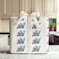 Adorable Ocean Animal Gift Wrap, Watercolor Narwhal Christmas Wrapping Paper, Birthday Present Wrapping Paper, Whimsical Holiday Gift Wrap Roll