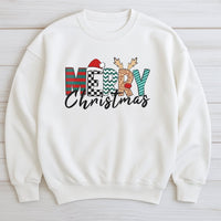 Festive Plaid Leopard Holiday Sweater, Merry Christmas Sweatshirt, Adorable Buffalo Plaid Crewneck, Comfy Winter Christmas Graphic Pullover