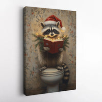 Humorous Santa Hat Animal Reading Poster, Christmas Raccoon Bathroom Wall Art Digital Download, Toilet Humor Holiday Print, Bath Decor