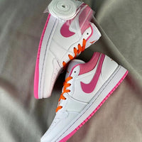 Low Top Sneakers, White Pink Colorway, Lace Up Design, Casual Gift for Sneaker Fans