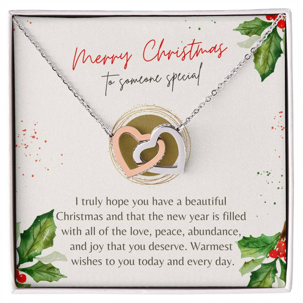 Two Hearts Crystal Pendant, Interlocking Hearts Necklace, Cubic Zirconia Heart Necklace, Christmas Jewelry Present, Holiday P