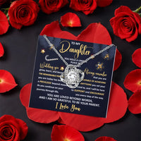 Rotating Rose Box Knot Pendant Necklace, To My Daughter Love Knot Necklace, CZ Crystal Knot Necklace, Meaningful Christmas Birthday Present