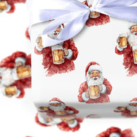 Watercolor Christmas Gift Wrap, Humorous Santa Drinking Beer Wrapping Paper, Humorous Holiday Wrapping Paper