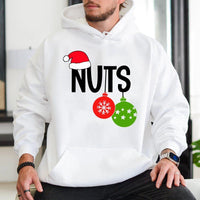 Humorous Holiday Ornament Graphic Sweatshirt, Nuts Christmas Hoodie, Couple Xmas Hooded Pullover, Festive Winter Apparel Present