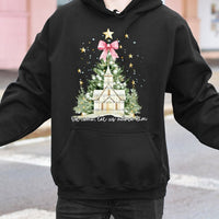 Christian Christmas Tree Hoodie, Oh Come Let Us Adore Him Hoodie, Watercolor Church Holiday Sweatshirt, Religious Xmas Hooded Pullover