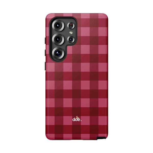 Holiday Checkered Pattern Phone Case, Red Buffalo Plaid Samsung Case, Dual Layer Tough Cover, Winter Christmas Galaxy Phone C