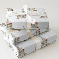 Watercolor Santa Hat Gift Wrap, Christmas Chipmunk Wrapping Paper, Adorable Woodland Animal Holiday Paper, Festive Xmas Gift Wrapping Roll