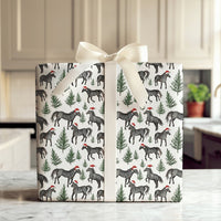 Santa Hat Equestrian Gift Wrap, Black Horse Christmas Wrapping Paper, Watercolor Black Horse Wrapping Paper, Holiday Horse Tree Gift Wrap