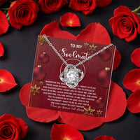 Holiday Crystal Pendant Necklace, Soulmate Love Knot Necklace, CZ Knot Jewelry, Rotating Rose Gift Box, Christmas Anniversary Present for Her