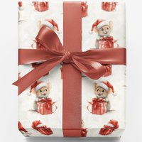 Watercolor Festive Mice Wrapping Paper, Christmas Mouse Gift Wrapping Paper, Adorable Animal Holiday Gift Wrapping Paper, Kids Xmas Wrap