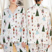 Festive Ballet Christmas Satin Pjs, Nutcracker Pajama Set, Winter Holiday Sleepwear, Silky Christmas Pajamas, Womens Holiday Loungewear
