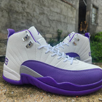 High Top Sneakers, White Purple Colorway, Lace Up Design, Casual Gift for Sneaker Fans