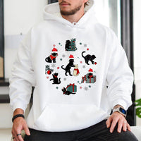 Festive Santa Hat Cat Hoodie, Christmas Black Cat Hoodie, Adorable Kitten Holiday Hoodie, Retro Spooky Xmas Sweatshirt, Present for Cat Lovers