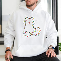 Fairy Lights Kitty Sweatshirt, Cat Christmas Hoodie, Adorable Cat Holiday Hooded Pullover, Festive Kitten Christmas Hoodie, Present for Cat Lovers