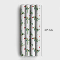 Watercolor TRex Dinosaur Gift Wrap, Dinosaur Christmas Wrapping Paper, Santa Hat Dinosaur Wrapping Paper, Kids Holiday Dinosaur Gift Wrap