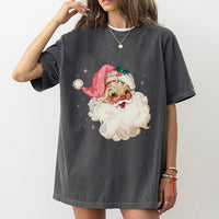 Vintage Christmas Aesthetic Shirt, Retro Pink Santa T-Shirt, Adorable Holiday Santa Graphic Tee, Girly Xmas T-Shirt, Pastel Winter Holiday Tee