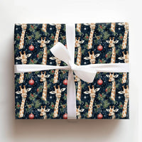 Watercolor Animal Gift Wrap, Navy Christmas Giraffe Wrapping Paper, Festive Wildlife Wrapping Paper Roll, Winter Holiday Gift Wrap