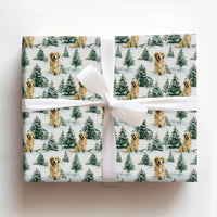 Snowy Pine Tree Dog Gift Wrap, Golden Retriever Wrapping Paper, Winter Landscape Wrapping Paper, Christmas Pet Gift Wrap, Holiday Dog Paper