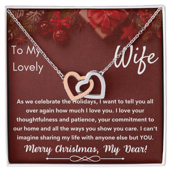 Message Card Jewelry Present, Interlocking Hearts Necklace, Polished Surgical Steel Heart Pendant Necklace, Romantic Christma
