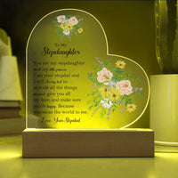 Floral Stepdaughter LED Night Light Plaque, Stepdaughter Acrylic Heart Plaque, Sentimental Desk Sign Plaque, Christmas Birthday Present