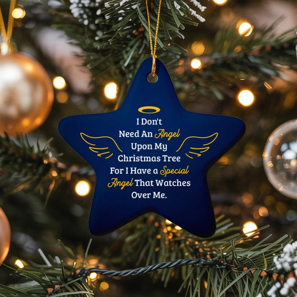 Loss of Loved One Star Ornament, Memorial Angel Wings Ornament, Ceramic Sympathy Keepsake, Remembrance Christmas Tree Ornamen