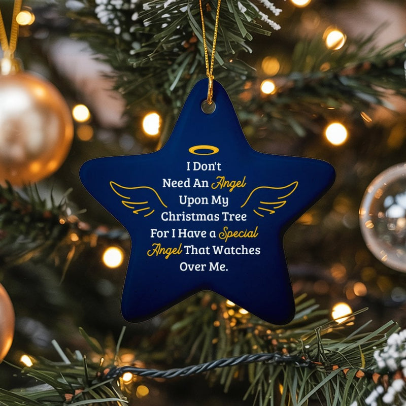 Loss of Loved One Star Ornament, Memorial Angel Wings Ornament, Ceramic Sympathy Keepsake, Remembrance Christmas Tree Ornament Present