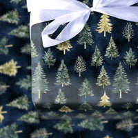 Navy Blue Forest Christmas Gift Wrap, Watercolor Pine Tree Wrapping Paper, Rustic Winter Holiday Wrapping Paper, Nature Tree Gift Wrap