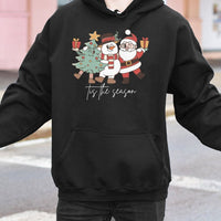 Adorable Santa Snowman Tree Hoodie, Tis the Season Christmas Hoodie, Festive Holiday Graphic Sweatshirt, Winter Xmas Pullover, Christmas Hoodie