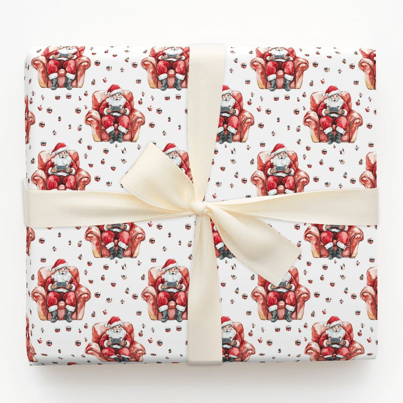 Diverse Santa Christmas Gift Wrap, Handheld Gamer Santa Wrapping Paper, Modern Holiday Wrapping Paper, Gamer Present Paper Roll