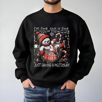 I'm Fine This Is Fine Sweatshirt, Humorous Snowman Meltdown Sweatshirt, Winter Holiday Crewneck Sweatshirt, Comfy Christmas Present for Men Women