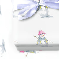 Pink Beanie Winter Gift Wrap, Watercolor Snowman Wrapping Paper, Adorable Christmas Holiday Paper, Snowman Present Wrap, Festive Wrapping Paper