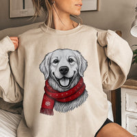 Adorable Dog in Scarf Sweatshirt, Golden Retriever Christmas Sweatshirt, Retro Holiday Puppy Crewneck, Dog Lover Xmas Sweater