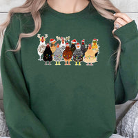 Santa Hat Hens Sweatshirt, Humorous Chicken Christmas Sweatshirt, Festive Farm Animal Crewneck, Xmas Lights Poultry Sweatshirt, Farmer Present