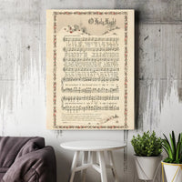 Vintage Christmas Hymn Canvas Print, O Holy Night Sheet Music Wall Art, Snowy Village Holiday Poster, Printable Digital Download