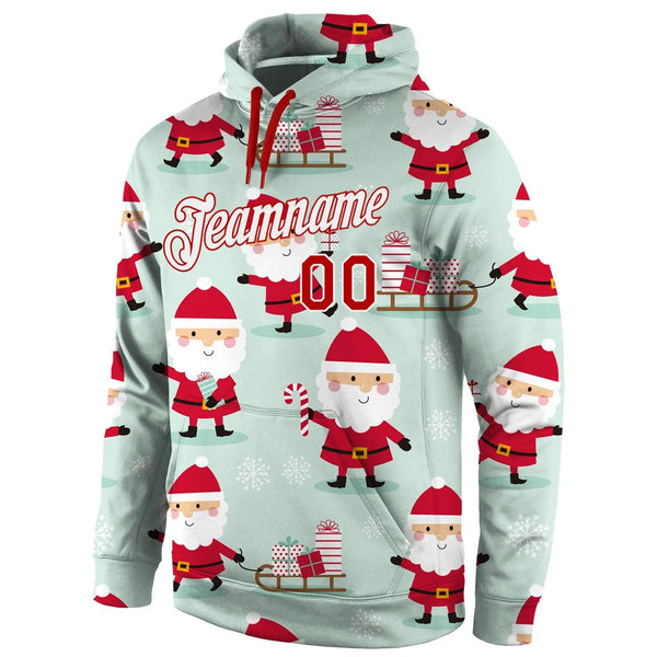 Personalized Santa Pattern Sweatshirt, Custom Christmas Sports Hoodie, Ugly Christmas Holiday Pullover Hoodie, Sports Fan Pre