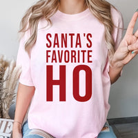 Humorous Naughty List Christmas Graphic Tee, Santa's Favorite Ho T-Shirt, Adult Holiday Humor Shirt, Xmas Party Graphic Top, Present for Her