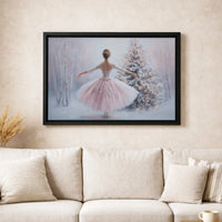 Pink Tutu Dancer Snowy Forest Wall Art, Ballerina Christmas Canvas Art, Holiday Ballerina Canvas Print, Winter Dancer Canvas, Xmas Decor