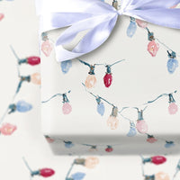 Pastel Holiday String Light Gift Wrap, Watercolor Christmas Lights Wrapping Paper, Festive Xmas Paper, Winter Present Wrapping Paper Roll