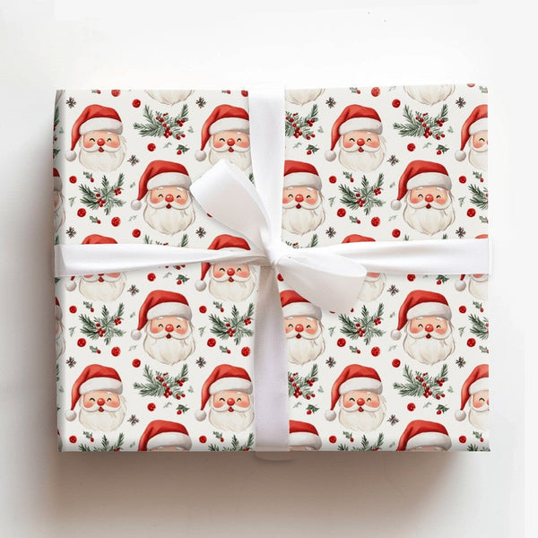 Holly Berry Gift Wrap, Santa Claus Christmas Wrapping Paper, Festive Xmas Present Wrap, Holiday Kids Wrapping Paper, Seasonal