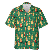 Vintage Holiday Pattern Aloha Shirt, Christmas Blow Mold Hawaiian Shirt, Retro Festive Graphic Shirt, Summer Xmas Beach Button Up Shirt