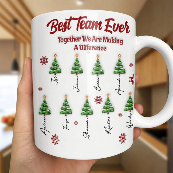 Custom Christmas Tree Office Mug, Best Team Ever Personalized Ceramic Mug, Coworker Holiday Coffee Cup, Appreciation Mug Pres