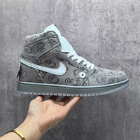 High Top Sneakers, Gray Colorway, Lace Up Design, Casual Gift for Sneaker Fans