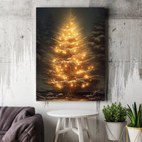Glowing Snowy Forest Canvas Print, Christmas Tree Canvas Wall Art, Winter Pine Tree Canvas Art, Seasonal Holiday Home Wall Decor Present