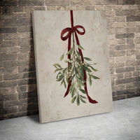 Rustic Christmas Holiday Canvas, Vintage Mistletoe Canvas Wall Art, Botanical Winter Canvas Print, Festive Seasonal Farmhouse Wall Decor