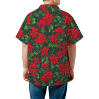 Festive Floral Holiday Aloha Shirt, Christmas Poinsettia Hawaiian Shirt, Ugly Christmas Party Button Up, Tropical Xmas Shirt, Present for Men