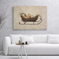 Vintage Holiday Gift Box Canvas Wall Art, Rustic Christmas Sleigh Canvas Print, Winter Farmhouse Canvas Decor, Seasonal Wall Hanging