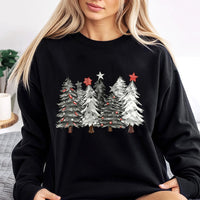 Grey White Forest Winter Holiday Sweater, Christmas Tree Sweatshirt, Aesthetic Festive Pine Tree Crewneck Sweatshirt, Minimal Xmas Present
