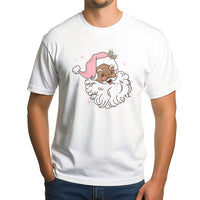 Retro Pink Hat Christmas Graphic Tee, Black Santa T-Shirt, African American Holiday Shirt, Inclusive Xmas Apparel for Women