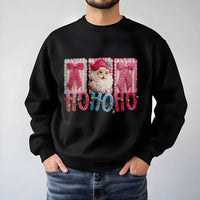 Faux Yarn Crochet Effect Crewneck, Santa Claus Christmas Sweatshirt, Retro Holiday Graphic Sweater, Comfy Winter Xmas Apparel for Her